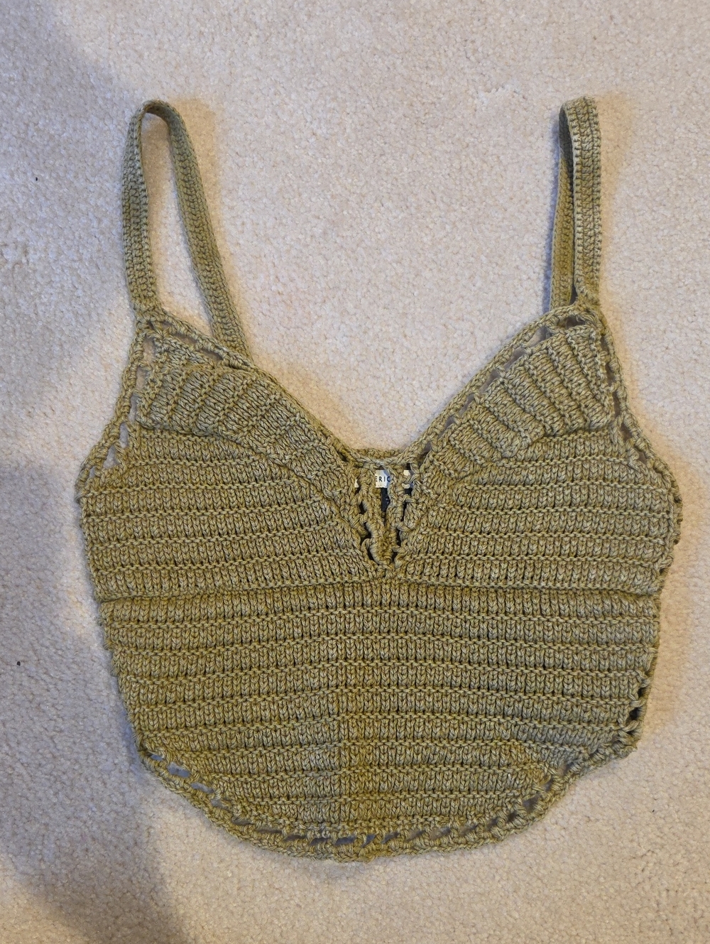 American Eagle- olive green crochet knit tank top
